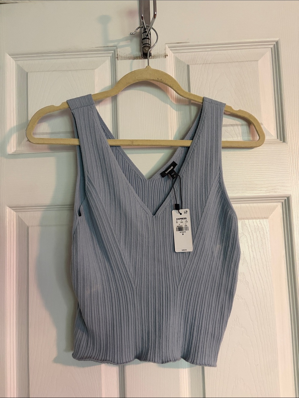 Express Ribbed V-Neck Cropped Sweater in Light Blue- NWT
